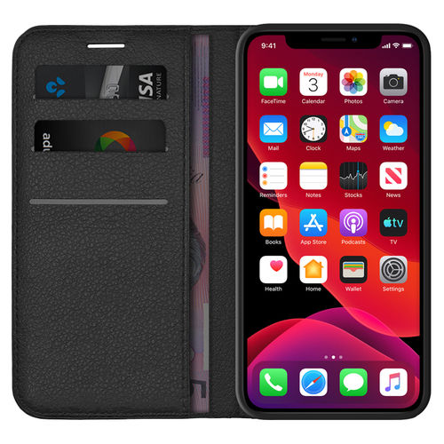 Leather Wallet Case & Card Holder Pouch for Apple iPhone 11 Pro - Black